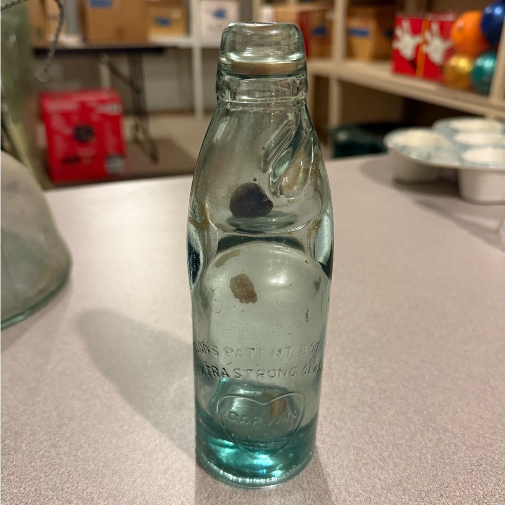 Vintage Soda Bottle Germany Codd Neck Marble Stopper Transparent Darwin Brand